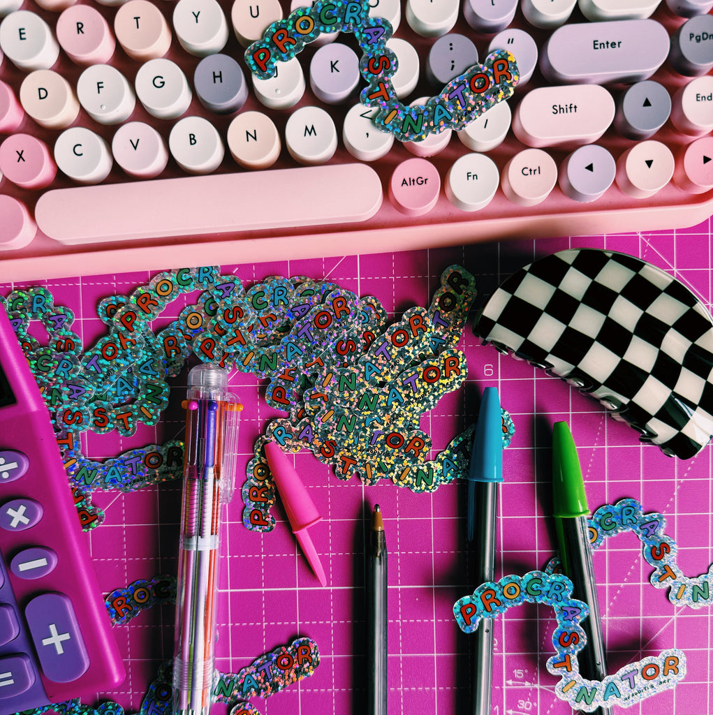 “Procrastinator” glitter sticker - Afroditi's Art
