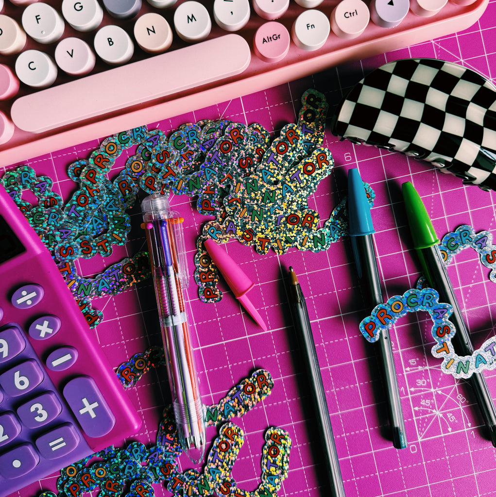 “Procrastinator” glitter sticker - Afroditi's Art