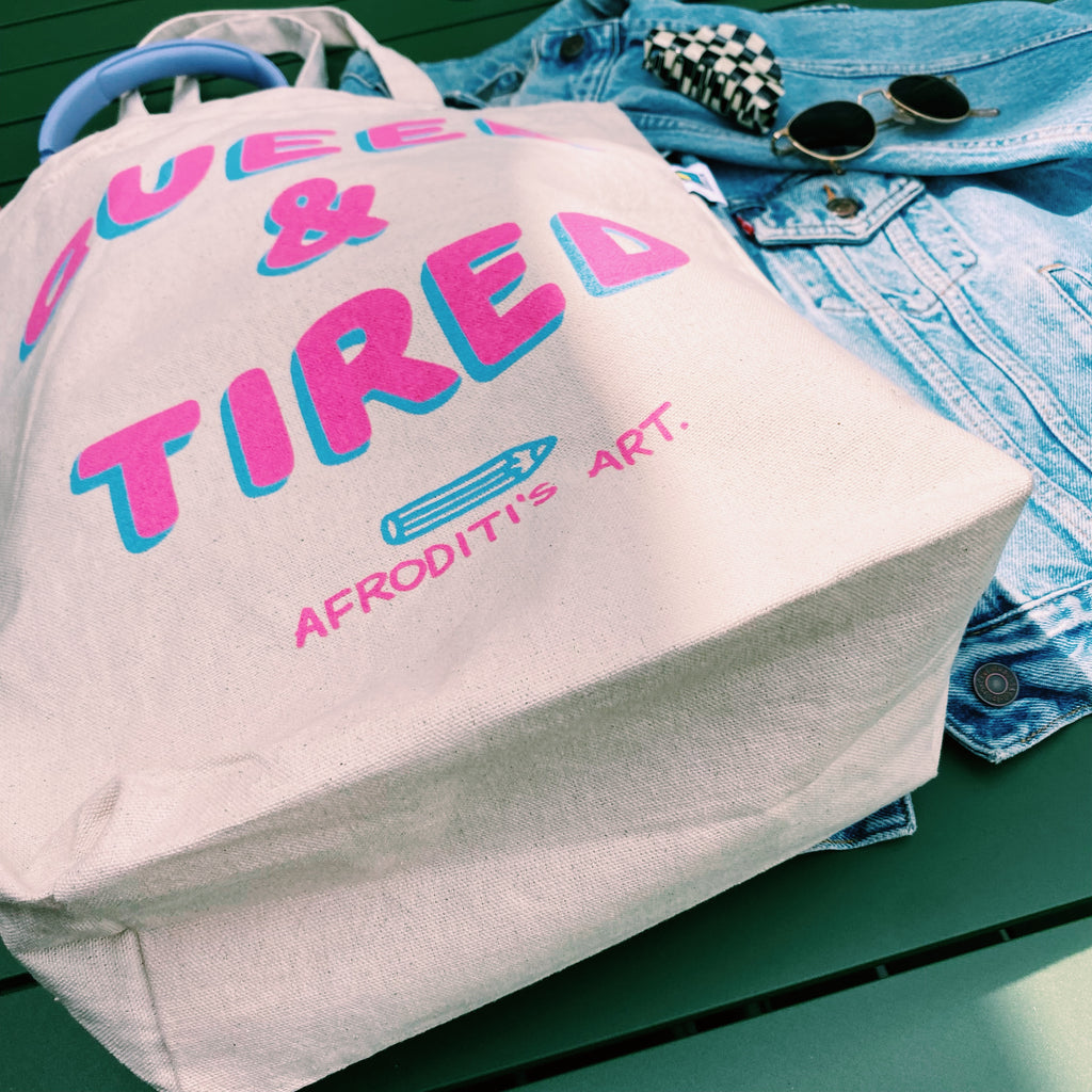 “Queer & Tired” tote bag - Afroditi's Art