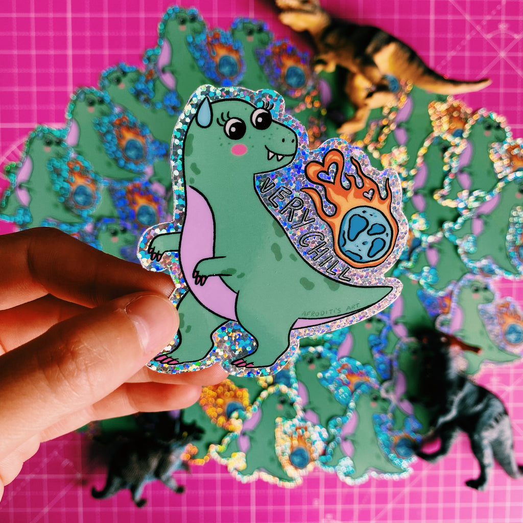 “Very Chill Dino” diecut sticker - Afroditi's Art