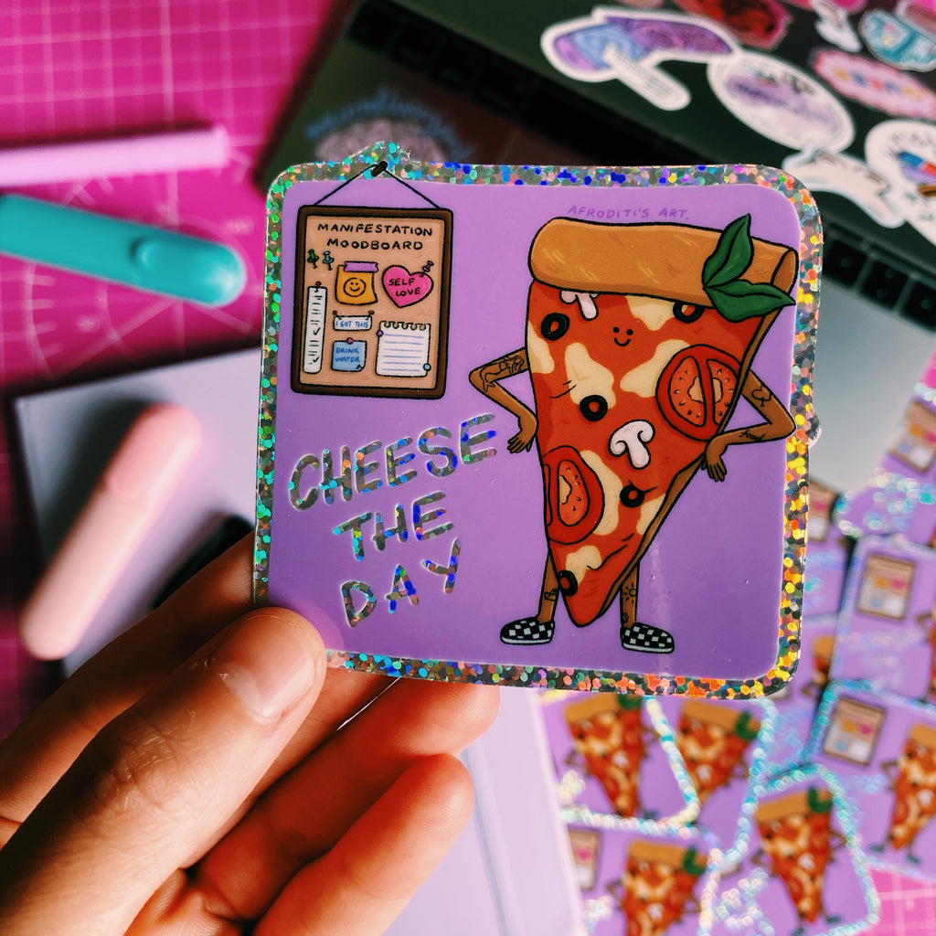 “Cheese The Day” diecut sticker - Afroditi's Art
