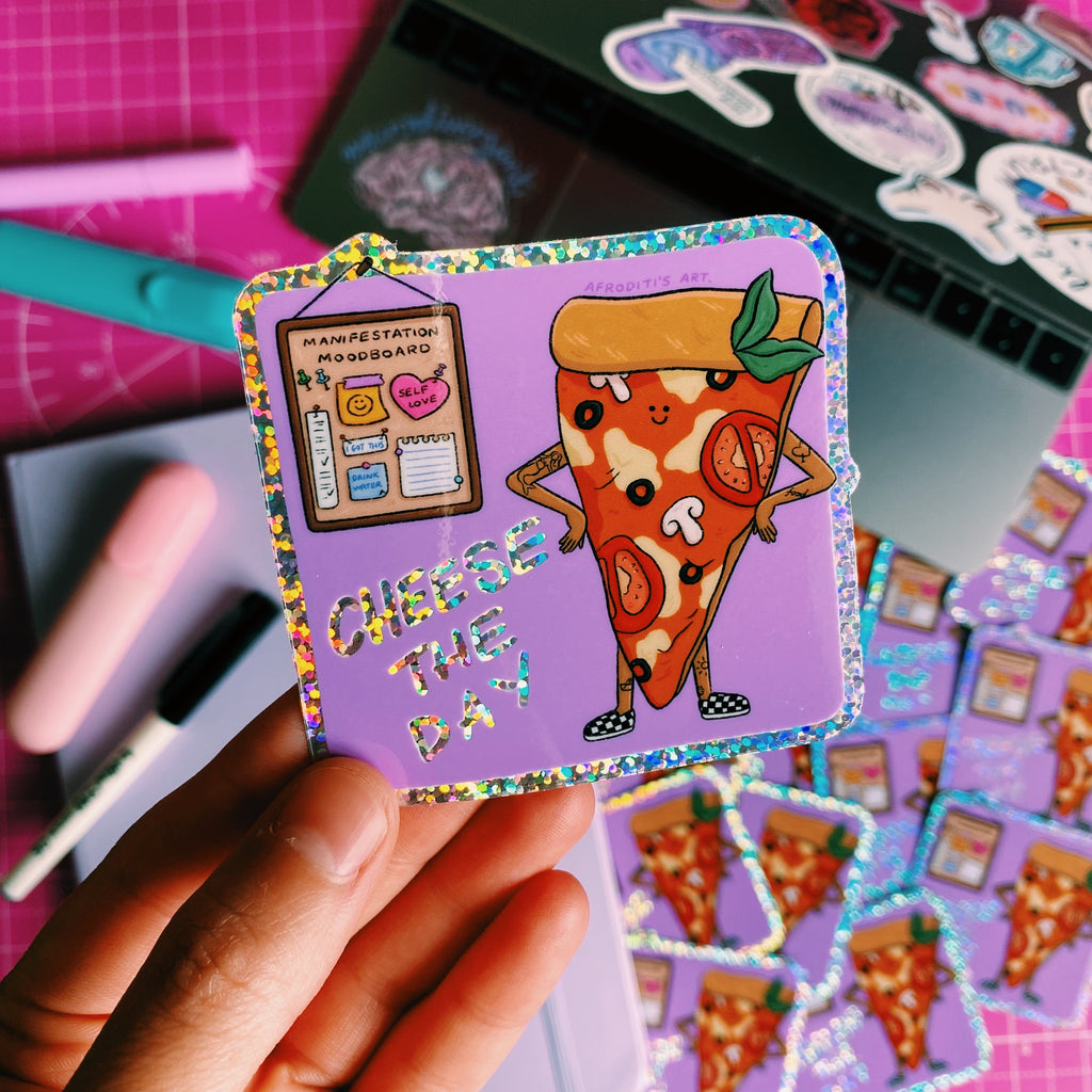 “Cheese The Day” diecut sticker - Afroditi's Art