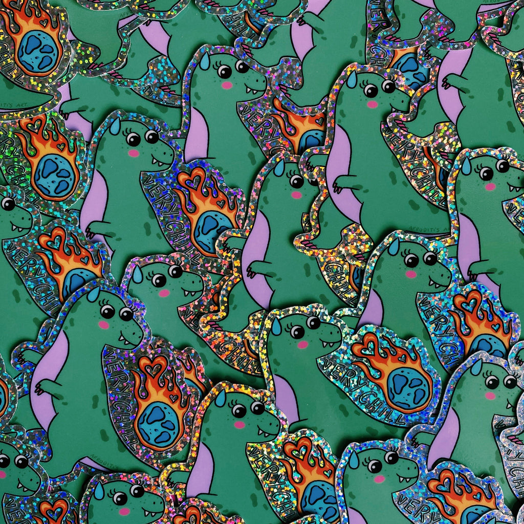 “Very Chill Dino” diecut sticker - Afroditi's Art