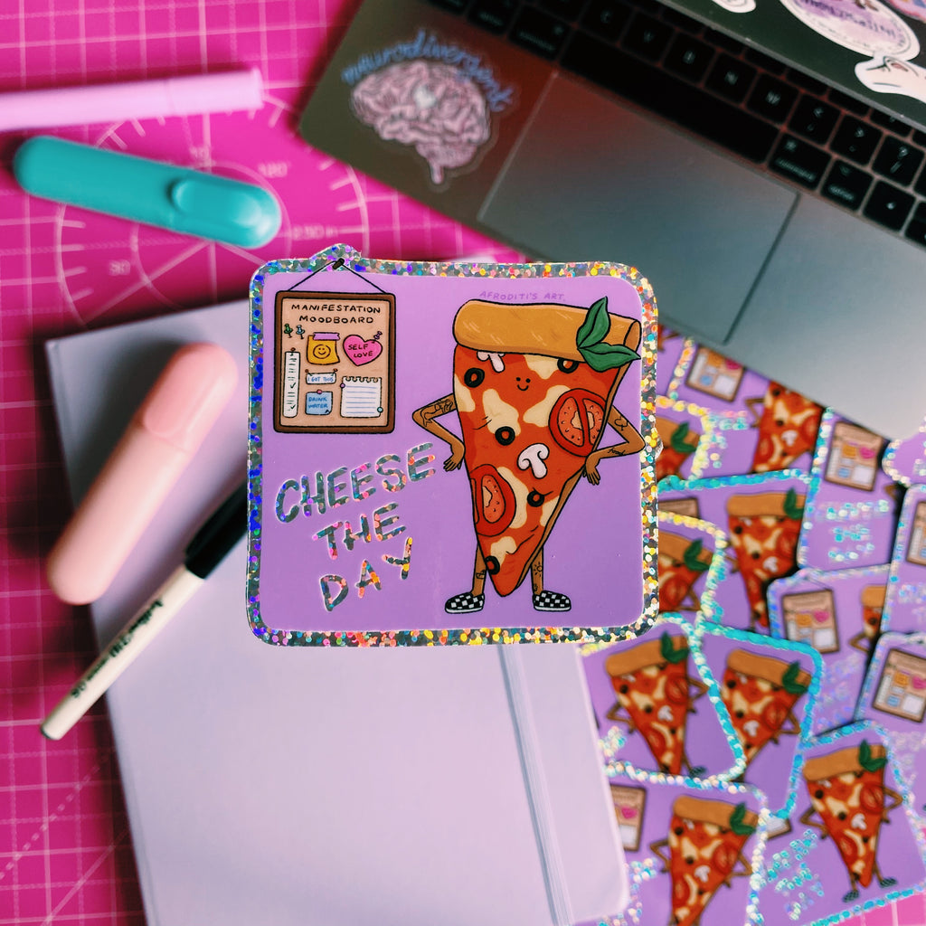 “Cheese The Day” diecut sticker - Afroditi's Art