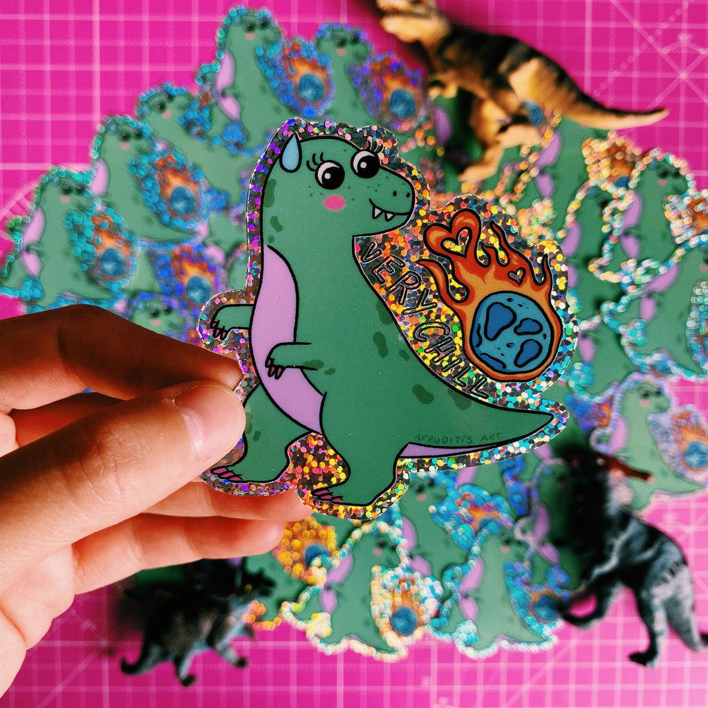 “Very Chill Dino” diecut sticker - Afroditi's Art