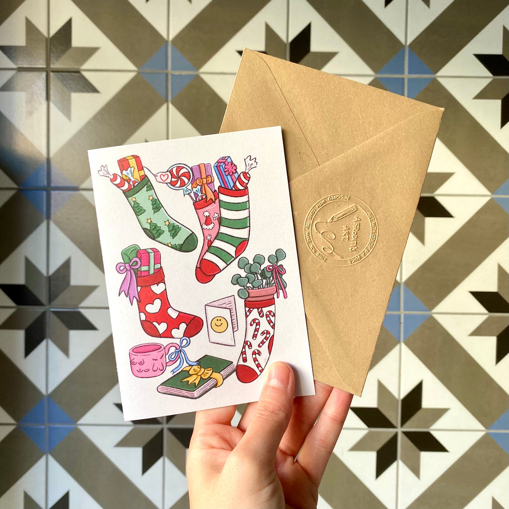 “Holiday Stockings” greeting card - Afroditi's Art