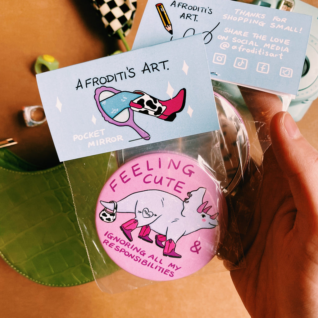 “Feeling Cute” pocket mirror - Afroditi's Art