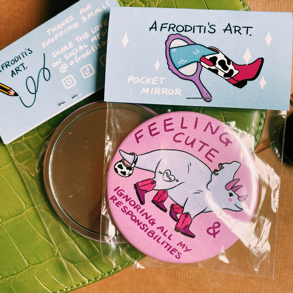 “Feeling Cute” pocket mirror - Afroditi's Art