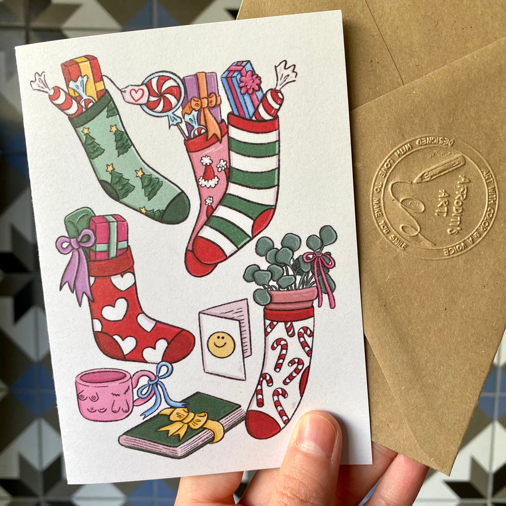 “Holiday Stockings” greeting card - Afroditi's Art