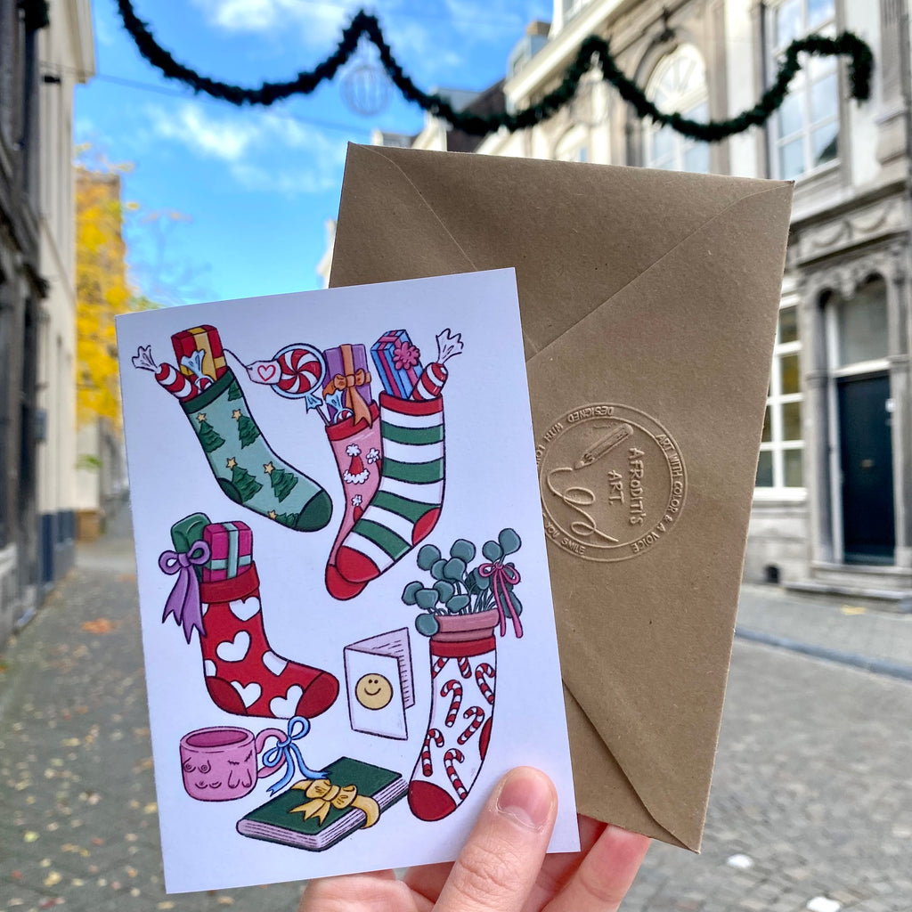 “Holiday Stockings” greeting card - Afroditi's Art